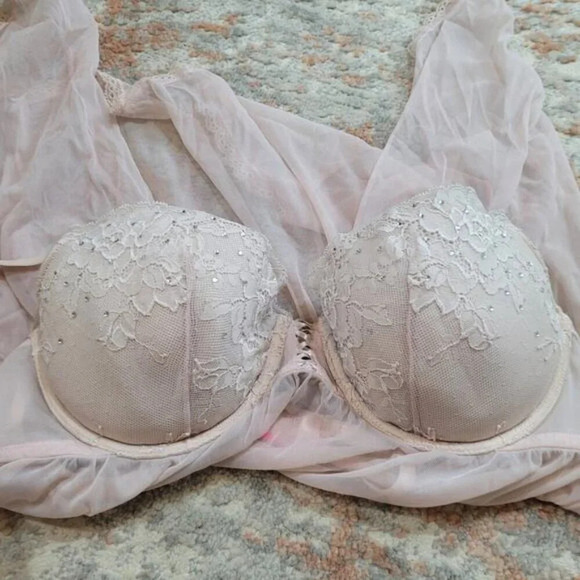 La Senza Pink Sheer Open Back Underwire Bra Babydoll - Size Extra Large - Picture 4 of 6